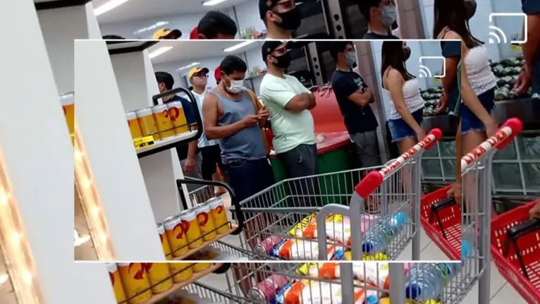 Nas redes sociais, uma internauta registrou a procura e longa fila em um supermercado da cidade