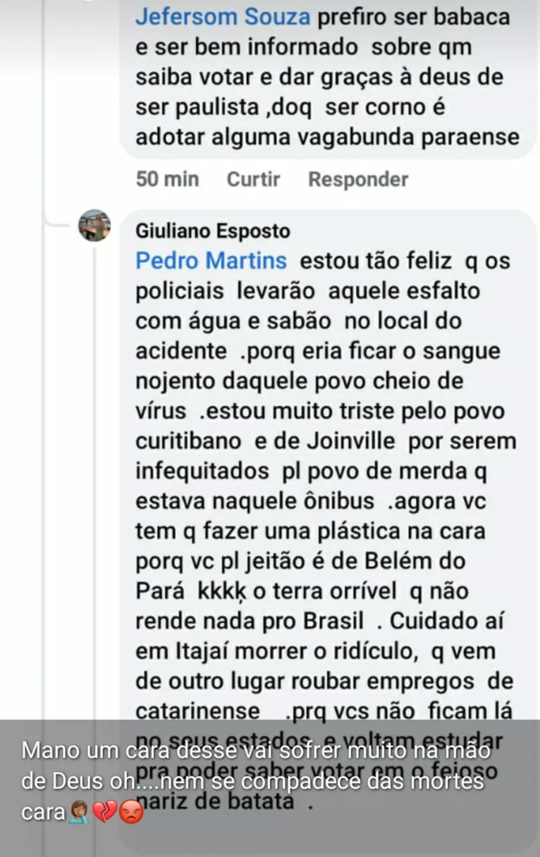Homem destila ódio a paraenses na internet após acidente que matou 19 pessoas