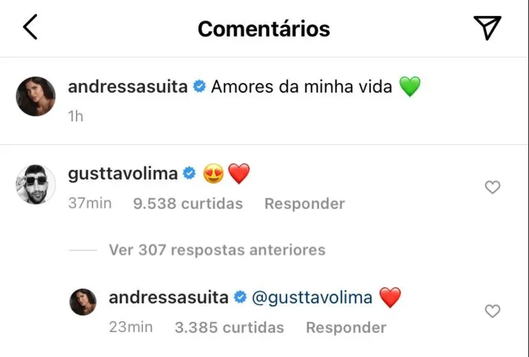 Andressa Suita posta fotos com filhos e Gusttavo Lima comenta apaixonado