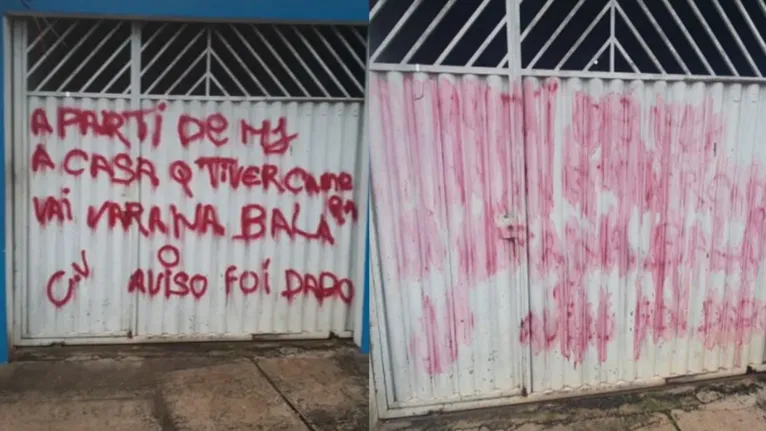 Os portões de residências que tinham frases ameaçando os moradores, foram pintados pela PM.