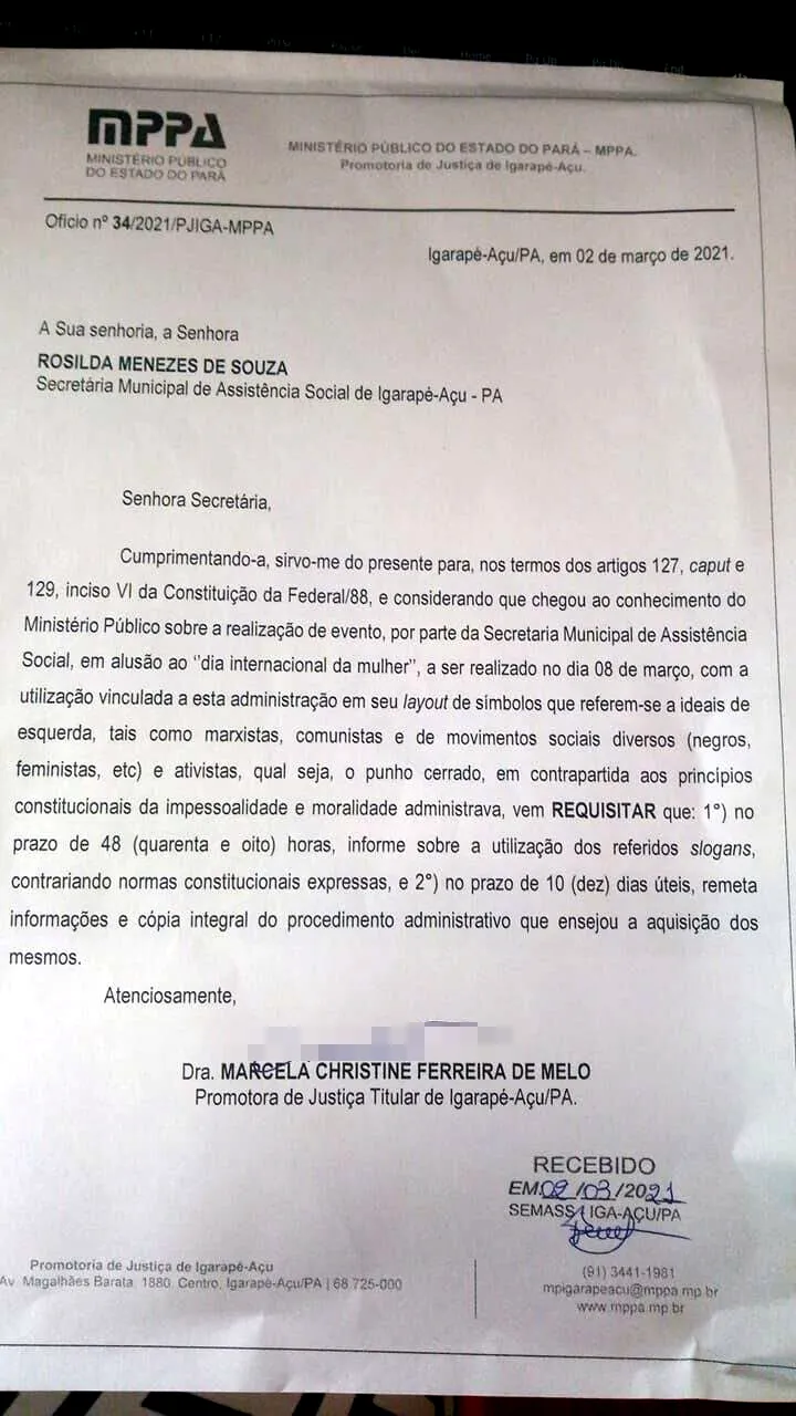 Promotora diz que cartaz de prefeitura paraense tem 'ideias de esquerda' e exige explicações