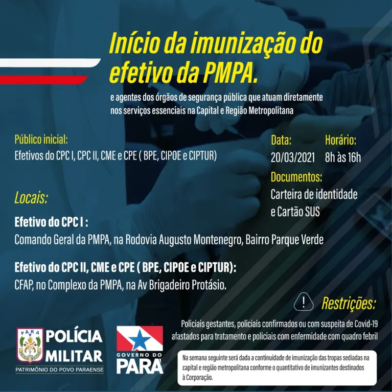 Veja os locais de vacinação dos agentes de segurança