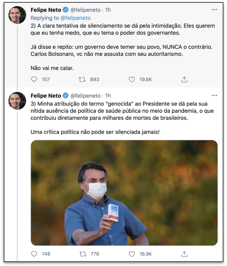 Felipe Neto é intimado pela polícia após chamar Bolsonaro de “genocida”