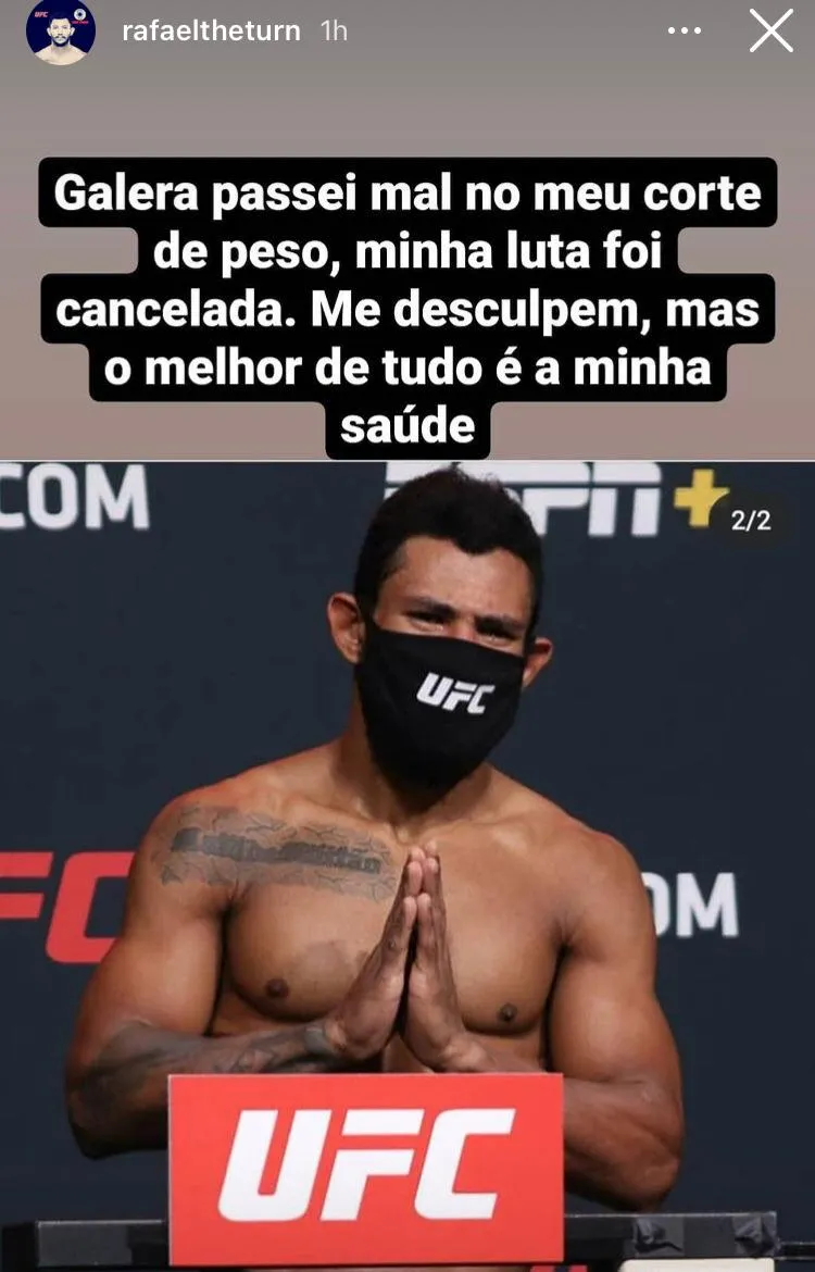 Lutador paraense tem luta cancelada no UFC após passar mal na pesagem