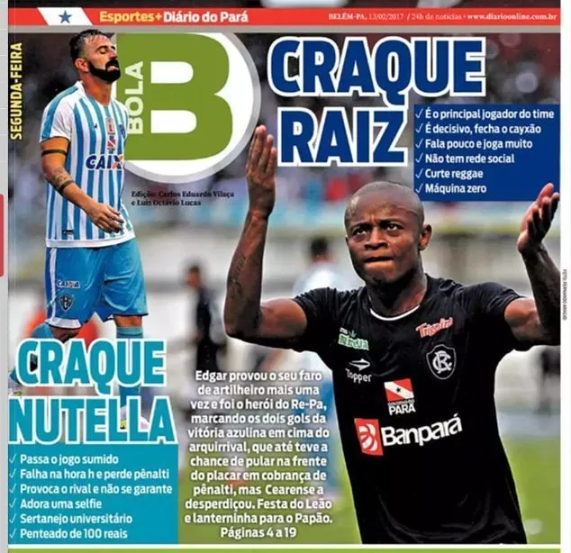 "Craque Raiz": Edgar protagonizou a histórica capa do DIÁRIO DO PARÁ em 2017 quando vestia a camisa do Remo.