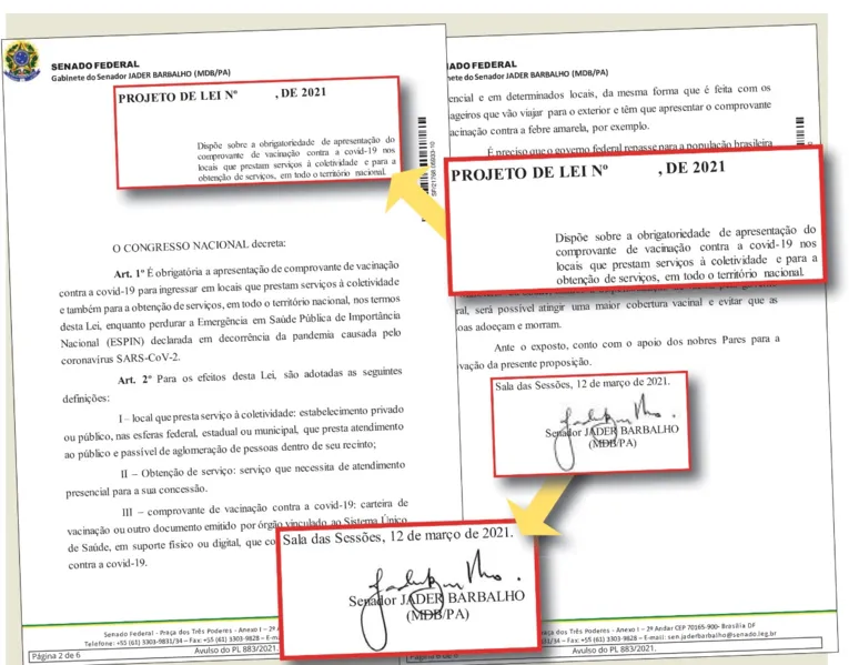 Jader pede projeto de lei que exige comprovante de vacinação