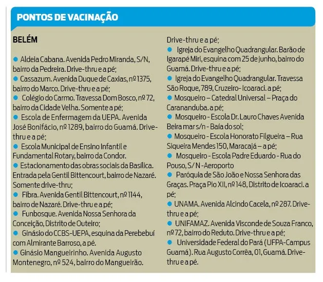 Belém retoma vacinação de idosos com mais de 60 anos