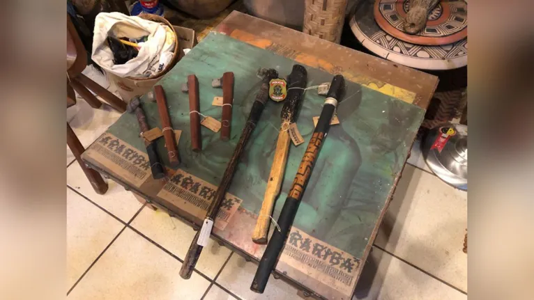 A equipe de Policiais Federais encontrou sete machados de pedra que constituem material arqueológico e não podem ser comercializados.
