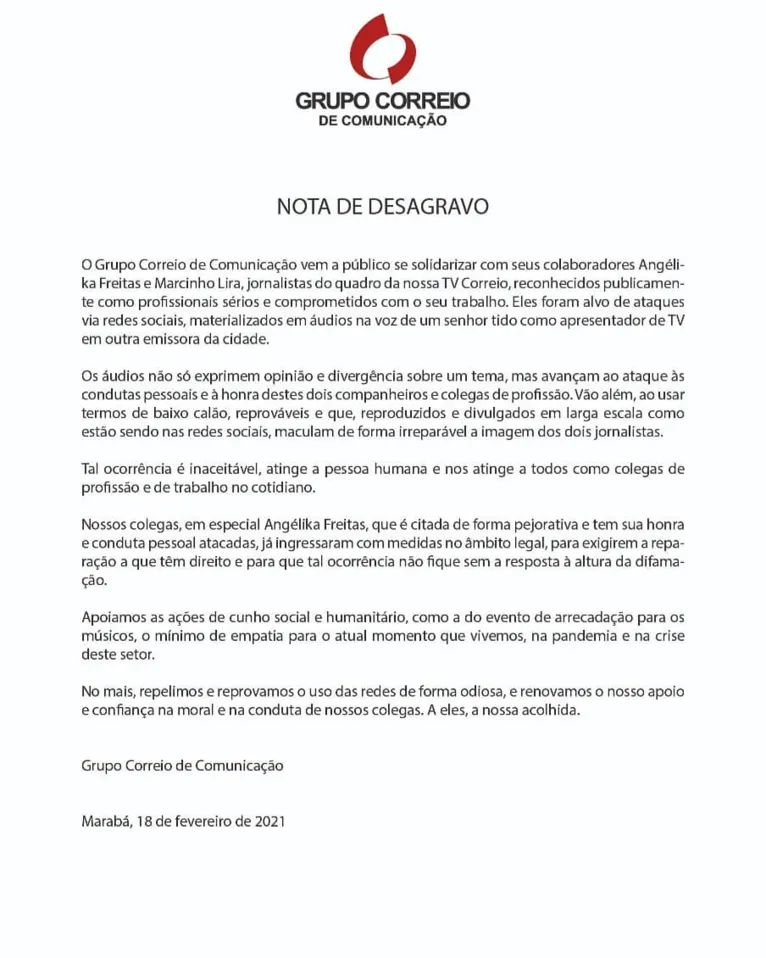 Manifesto público foi divulgado na última quinta-feira (18).