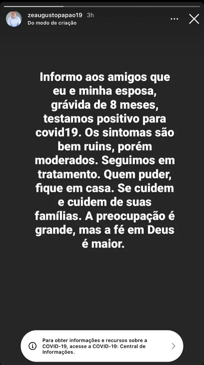 'Terçado' Voador do Papão e esposa grávida contraem Covid-19