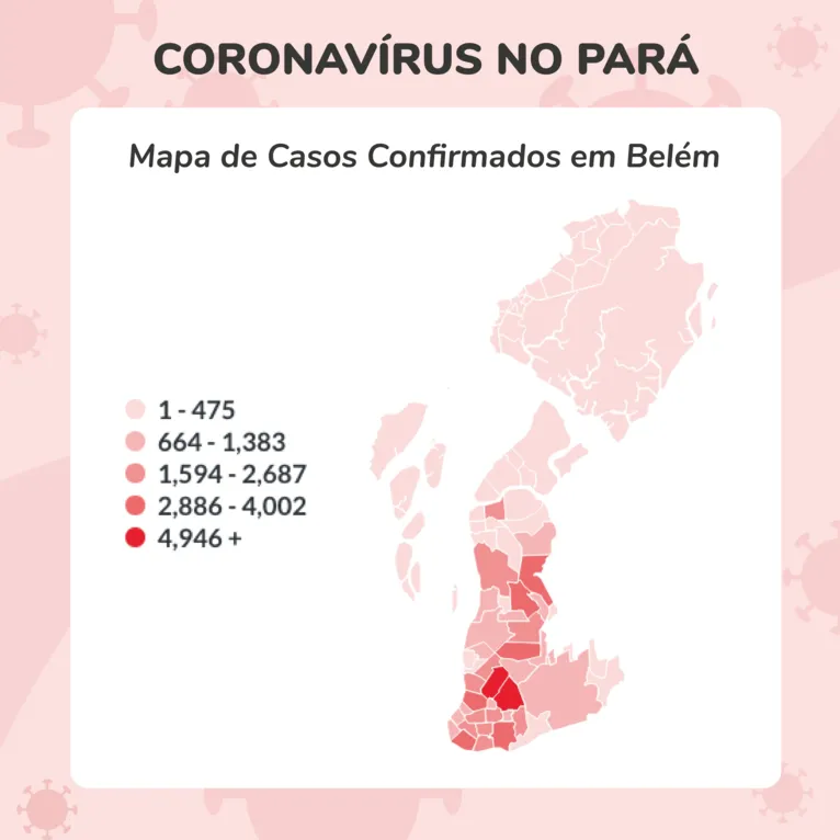 Dados do monitoramento da  Vigilância Epidemiológica, da Secretaria de Saúde Pública do Pará (Sespa) mostram os bairros de Belém mais afetados pela covid-19.