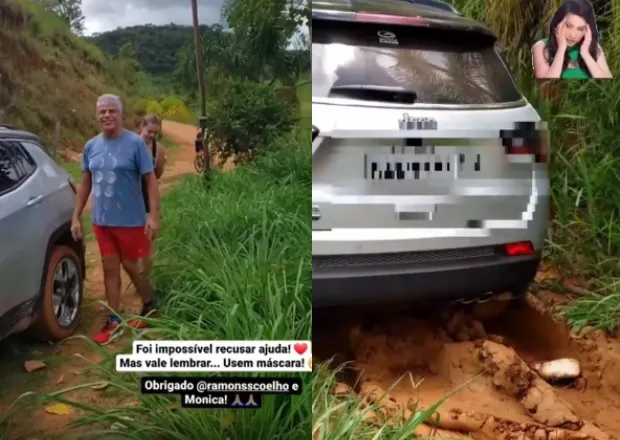 Lulu Santos é socorrido por populares após carro atolar na estrada