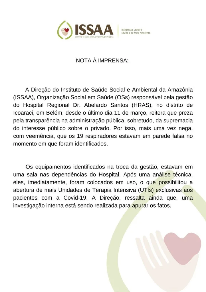 Nota pública divulgada pela atual gestão do Hospital Regional Abelardo Santos