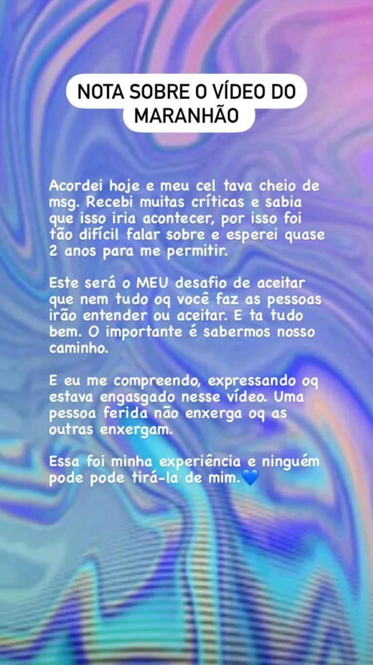 Nota emitida pela youtuber após a repercussão do vídeo