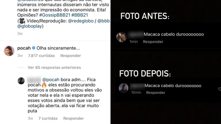 Em outro momento, o mesmo usuário, que também apareceu manifestando apoio à participante do Camarote, surge com uma foto diferente e dispara os ataques à filha da artista