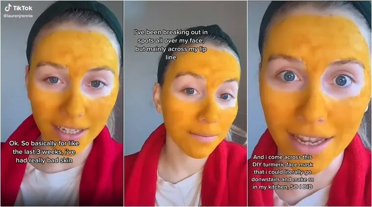 Máscara caseira dá errado e mulher fica com o rosto tingido de amarelo, veja!