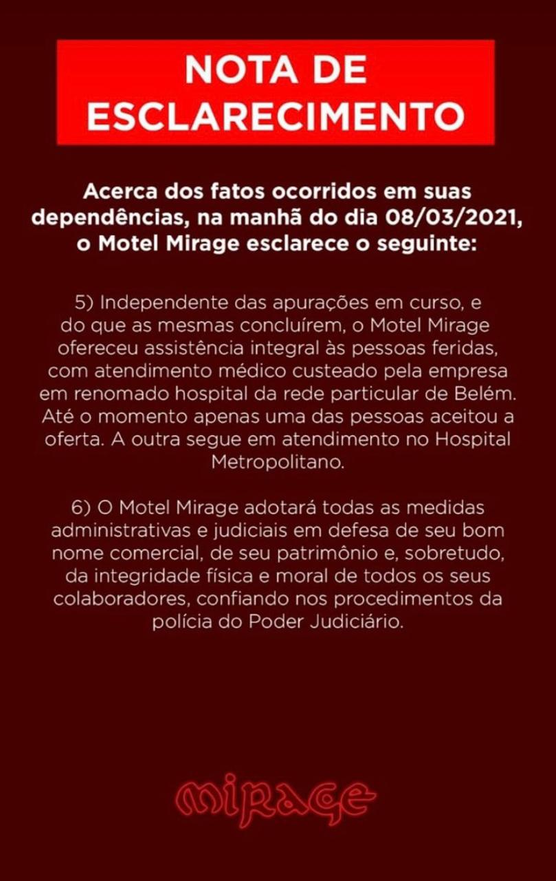Motel Mirage dá versão sobre briga que acabou com mulher baleada em Belém