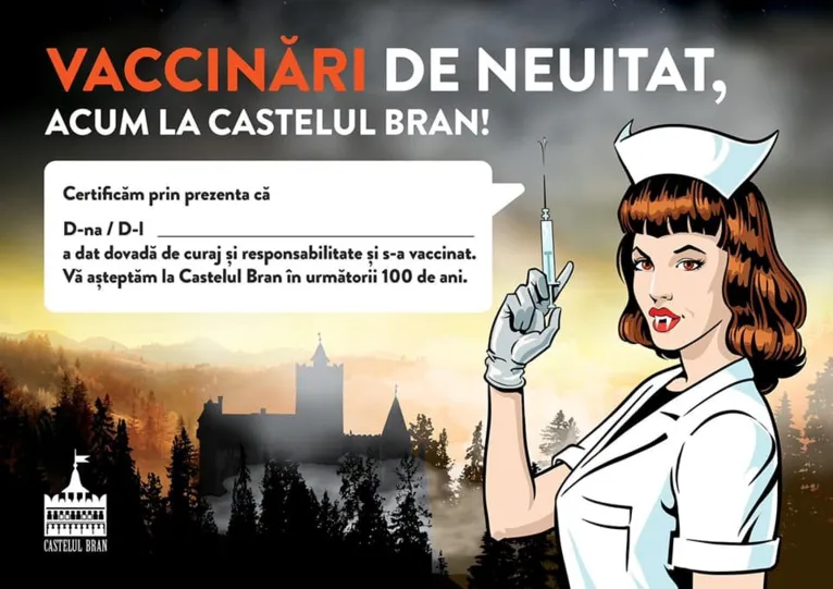 Atestado de vacinação recebido após ser imunizado no Castelo do Drácula