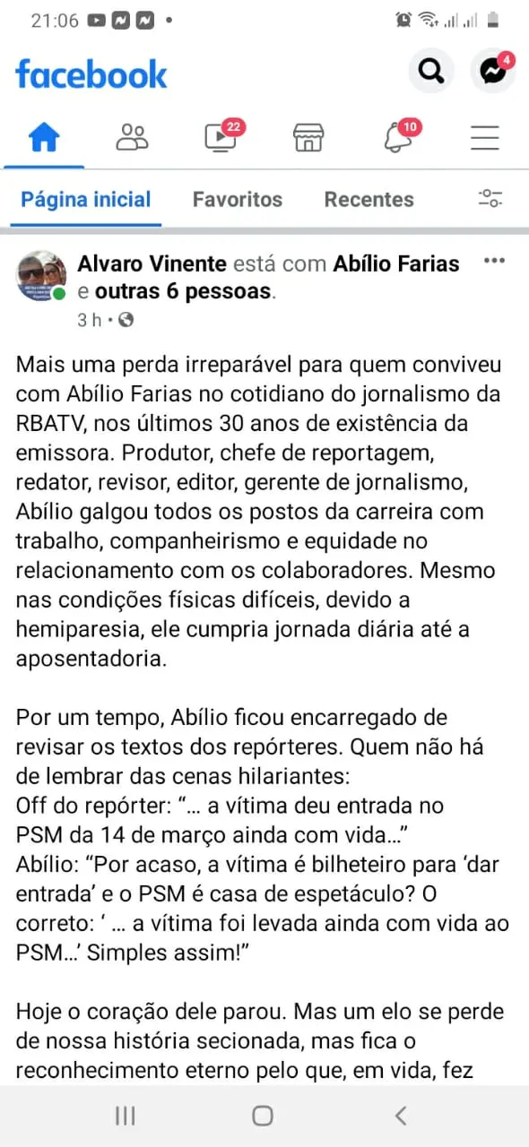 Morre o jornalista Abílio Farias ícone do sucesso da RBATV