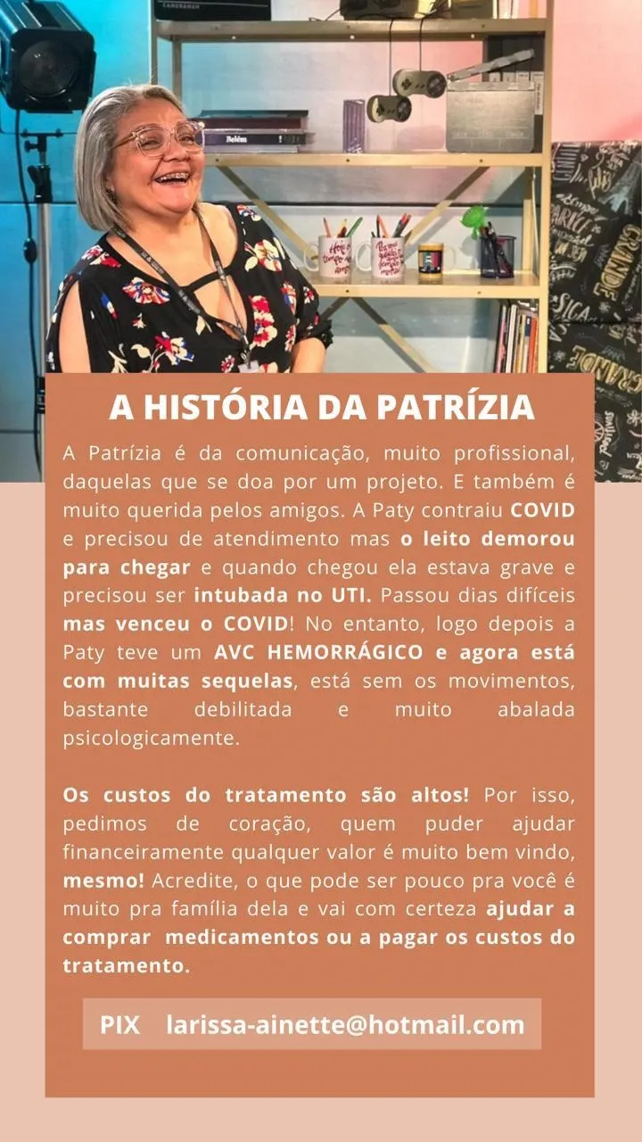 Família pede ajuda a paciente após AVC em razão da covid