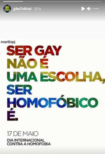 Post de Giba em sua rede social.