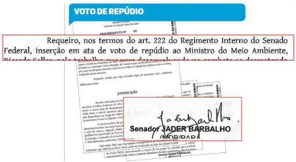 Senador Jader Barbalho critica gestão do meio ambiente