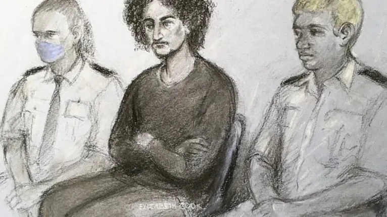 Desenho representativo de Danyal Hussein durante sessão na corte.