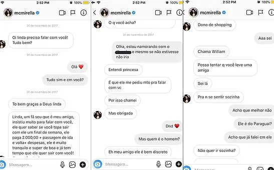 Prints de conversas que jovem que disse ter sido aliciada pela funkeira