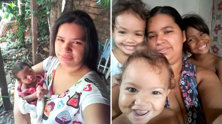 As pequenas Maria Eduarda, Kethleen Heloá, Helena Pietra e Hagata Valentina,com a mãe, Jéssica Rosário, que faleceu em abril deste ano, vítima da Covid-19.