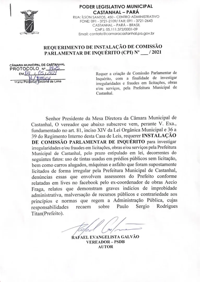 Aprovada CPI para apurar fraudes na prefeitura de Castanhal