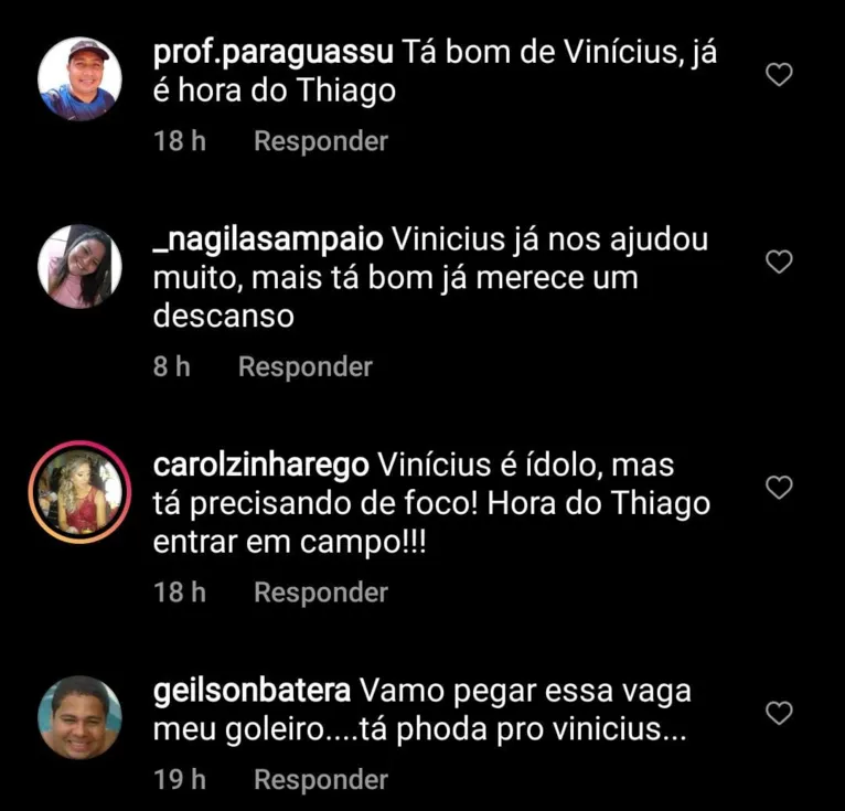 Torcida critica Vinícius e pede Thiago de titular no Remo