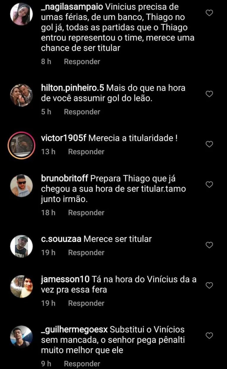 Torcida critica Vinícius e pede Thiago de titular no Remo