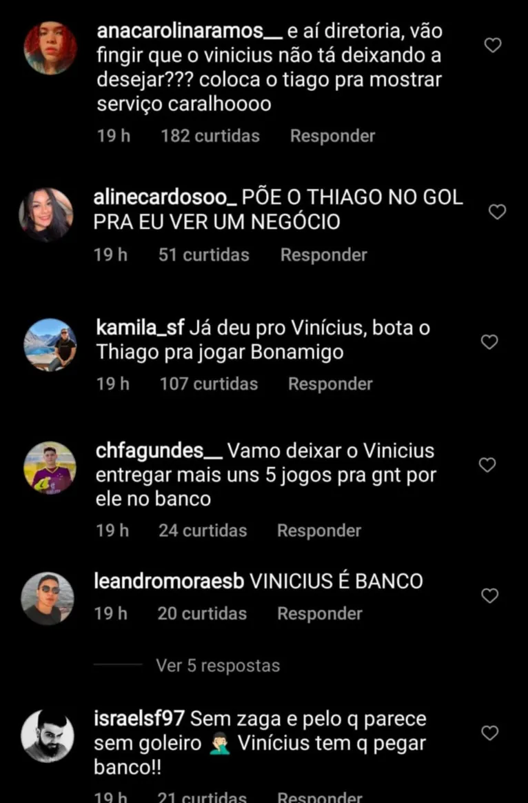 Torcida critica Vinícius e pede Thiago de titular no Remo