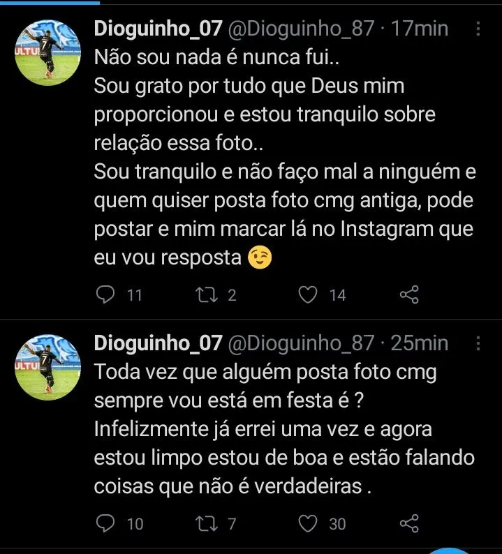 Jogador se manifestou através de uma mídia digital, mas apagou posts e a conta.