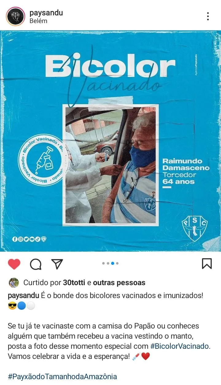 Torcedor do Paysandu ganha espaço especial ao ser vacinado 
