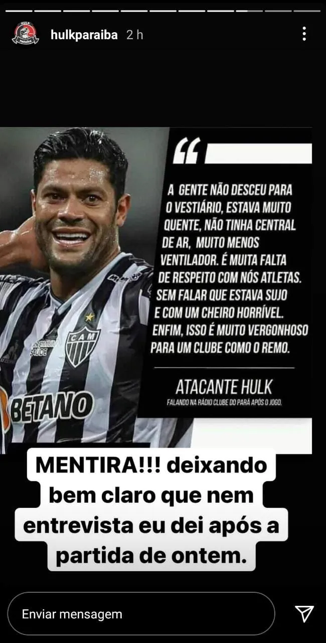Jogador desmentiu através de mídia digital.