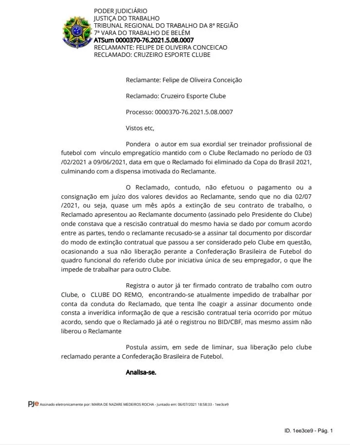 Cruzeiro tem 24h para liberar rescisão do técnico do Remo