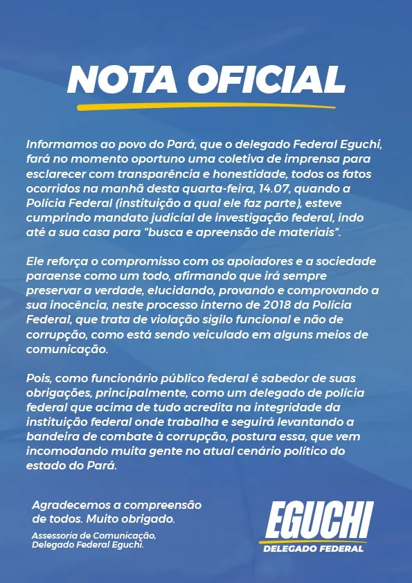 Sem dizer quando, Eguchi promete se explicar sobre operação