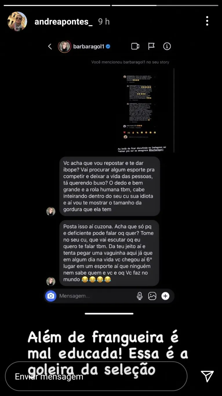 Goleira e canoísta brasileira brigam: "tomar no seu..."