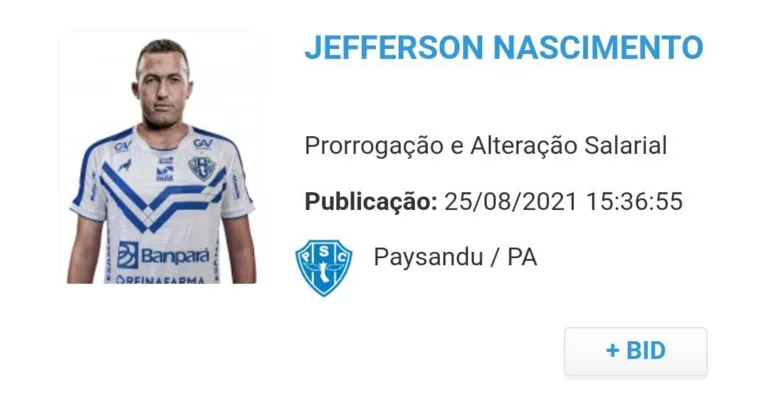 Jefferson tem contrato prorrogado com o Paysandu até final do temporada.