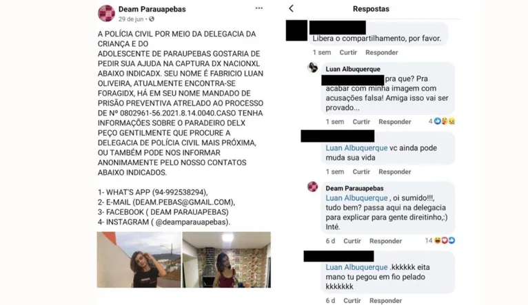 Diálogo entre criminoso e delegacia foi apagado posteriormente, mas o velho print prevaleceu.