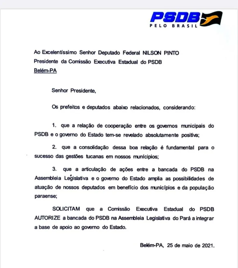 O documento pode ser considerado histórico, afinal aproxima antigos rivais políticos em prol da união pela continuidade da melhoria do Estado do Pará.