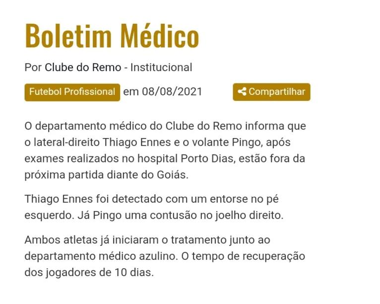 Lateral e volante desfalcam o Clube do Remo contra o Goiás