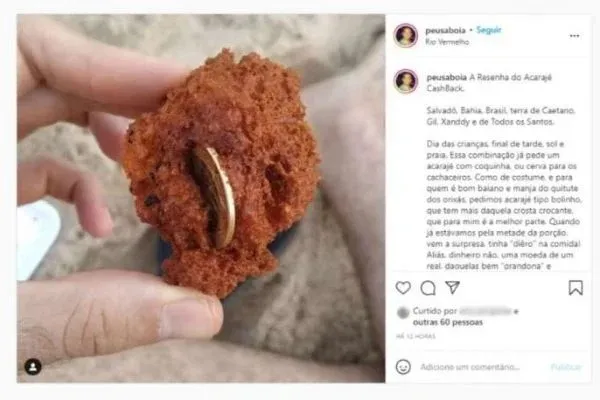 Casal encontra moeda de R$ 1 em acarajé