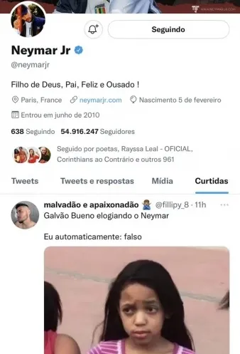 Neymar curte publicação sobre falsidade de Galvão Bueno