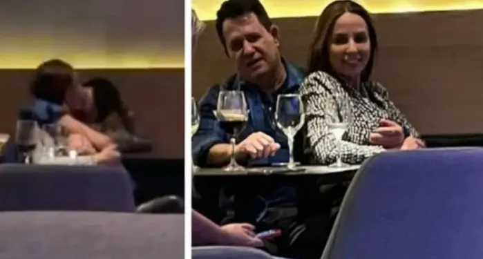 Marrone troca beijos e carícias com nova namorada, Fernanda, em restaurante de São Paulo. (Reprodução Felipeh Campos)