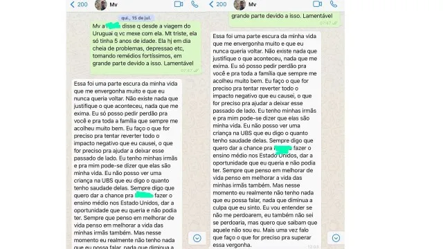 De acordo com Araújo e com a madrasta, Marcos Vitor confessou o crime por meio de mensagens trocadas com ela por aplicativo de celular.