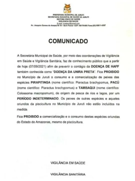 Documento divulgado pela Prefeitura de Juruti.