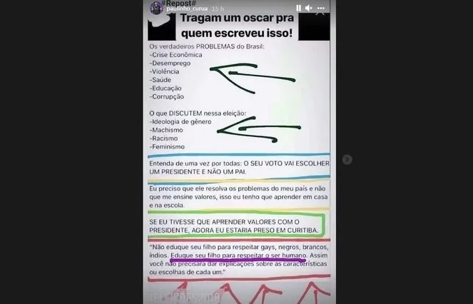 Postagem do jogador foi excluída após repercussão negativa