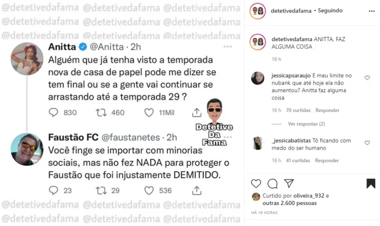 Anitta pode ter sido culpada pela demissão de Faustão